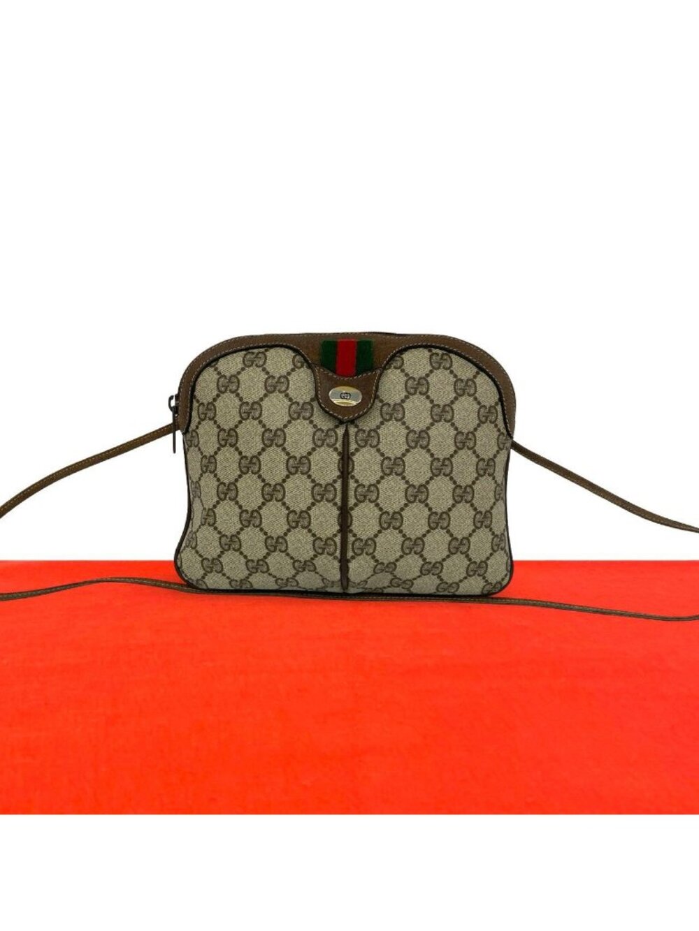 Gucci Vintage Sherry Line GG Pattern Logo Leather Shoulder Bag Pochette Brown